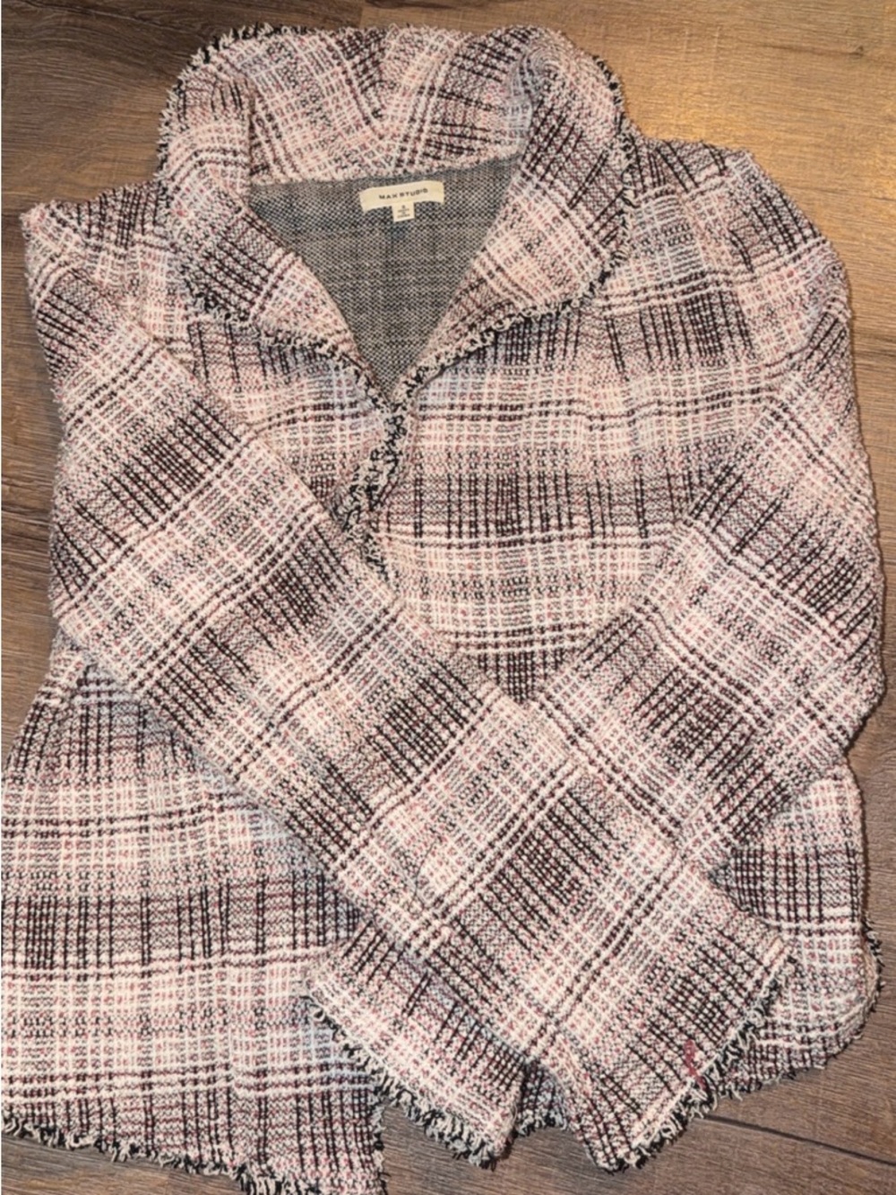 Max Studio Pink & Black Plaid Tweed Blazer